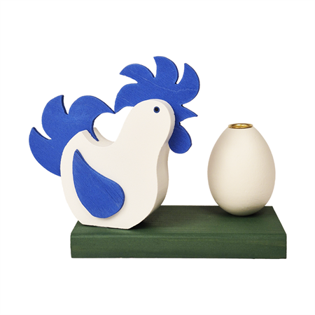 Rooster and egg candlestick blue - Last chance